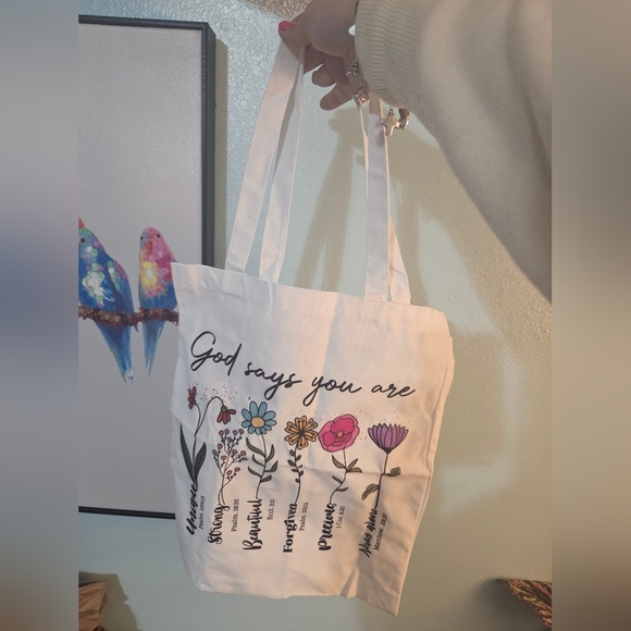 Handbags - Floral Print White Open Tote Bag